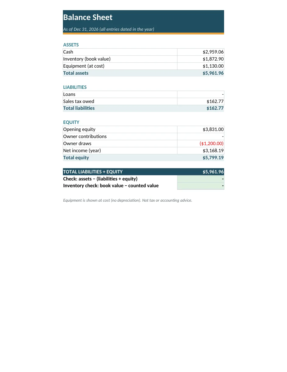 Balance sheet with check